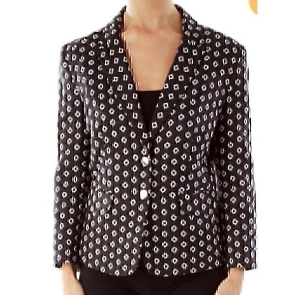 NEW NWT VINCE CAMUTO Desert Horizons Blazer Black White Geo Printed 3/4 Sleeve 2 - Picture 1 of 11